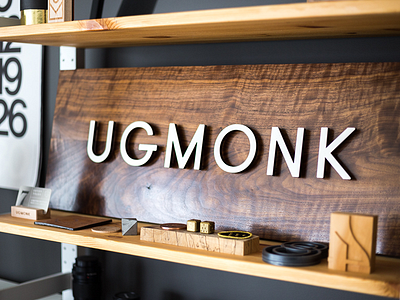 Ugmonk Signage laser logo sign signage ugmonk walnut wood