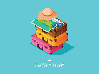 T is for "Travel" hat holiday isometric map suitcase tickets travel vector