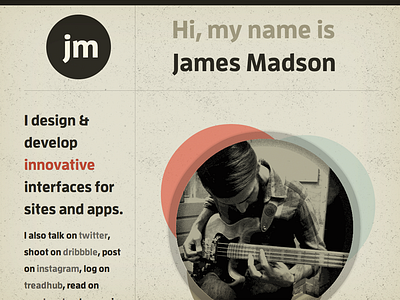 jamesmadson.me Refresh bio designer james madson landing page muted responsive texture