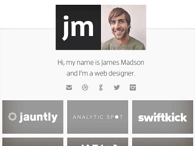 Jamesmadson.me css grunt html personal site portfolio responsive social icons svg typekit