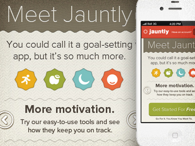 Jauntly Home activity android app cssiphone diet goals health iphone jauntly mood responsive sleep wellness