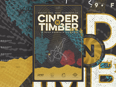 Cinder N Timber Poster halftone mountain bike race mountains poster psychedelic type