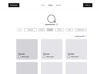 Low Fidelity Wireframe Of NFT Assets Page