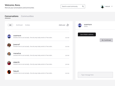 Low Fidelity Wireframe Conversations Page