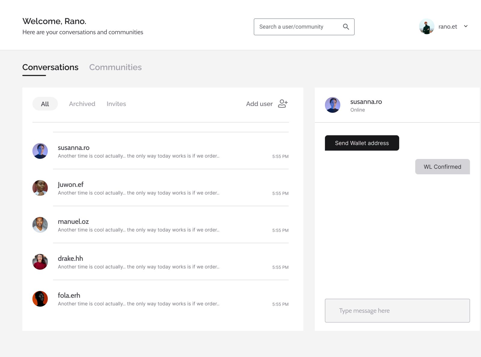 Low Fidelity Wireframe Conversations Page by Muraina Lateef on Dribbble