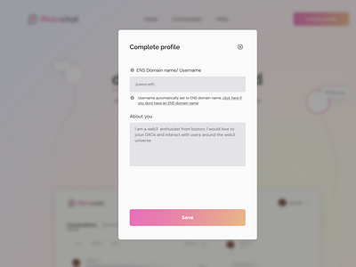 dApp Complete Your Profile Page app ui ux