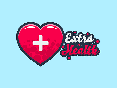 Extra Health black blue bubbles cute design extra health heart illustration logo pink plus plus sign red simple