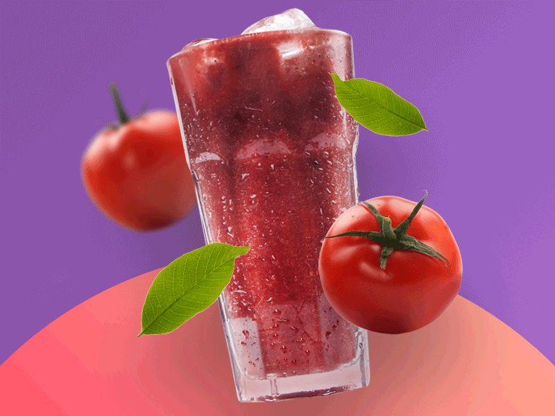 Organic Tomato Juice animation fruit gradient juice leaf organic purple red tomato vegetable