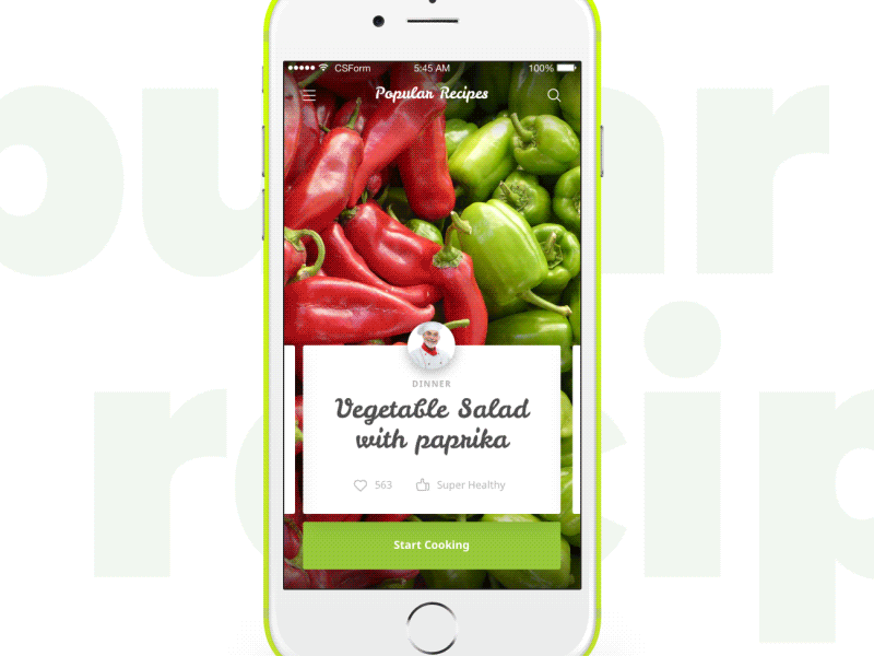 Popular Recipes App Screen