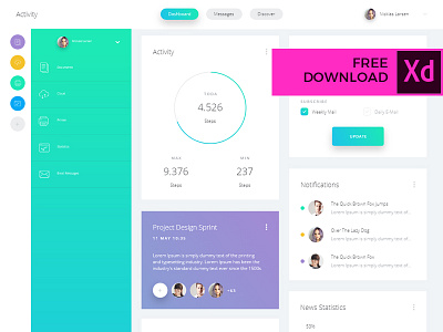 Dashboard / Admin panel UI Kit - Free download admin admin panel administrator calendar chart dashboard datta diagaram pie table