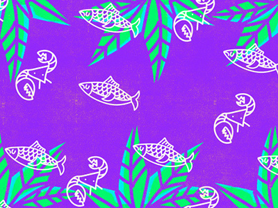 Fish n' Crab Pattern green illustration pattern psychedelic purple
