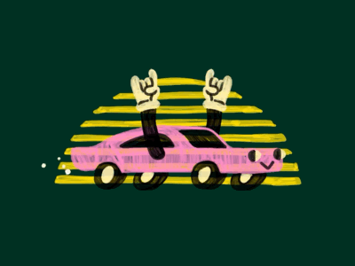 Fast Pink Car on the Sunset animation cactus car colors coolannacactus green jaune kids pencil pink portfolio rose voiture yellow