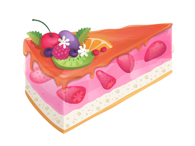 Strawberry Cake with Caramel Topping and Assorted Fruits assorted fruits cake caramel fruits jelly slice strawberry