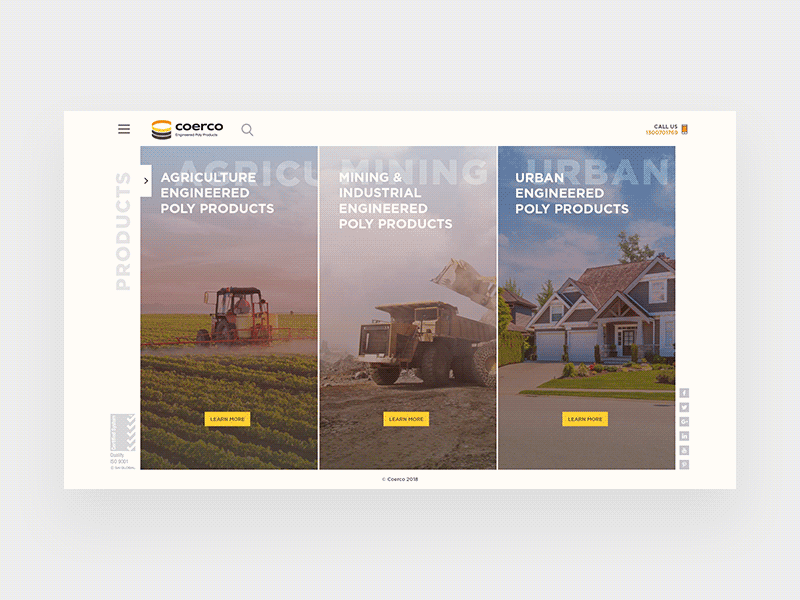 Coerco Desktop Hover Interaction slide. hover website motion animation ui ux corporate site micro interaction