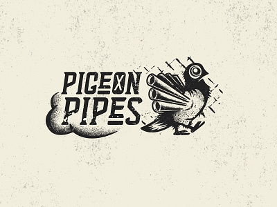 Pigeon Pipes Logo Concept authenticity brand distress illustration letterpress logo moorcycle muffler pigeon pipes tubes wings