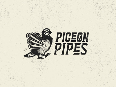 Pigeon Pipes Logo Concept 02 authenticity brand distress illustration letterpress logo moorcycle muffler pigeon pipes tubes wings