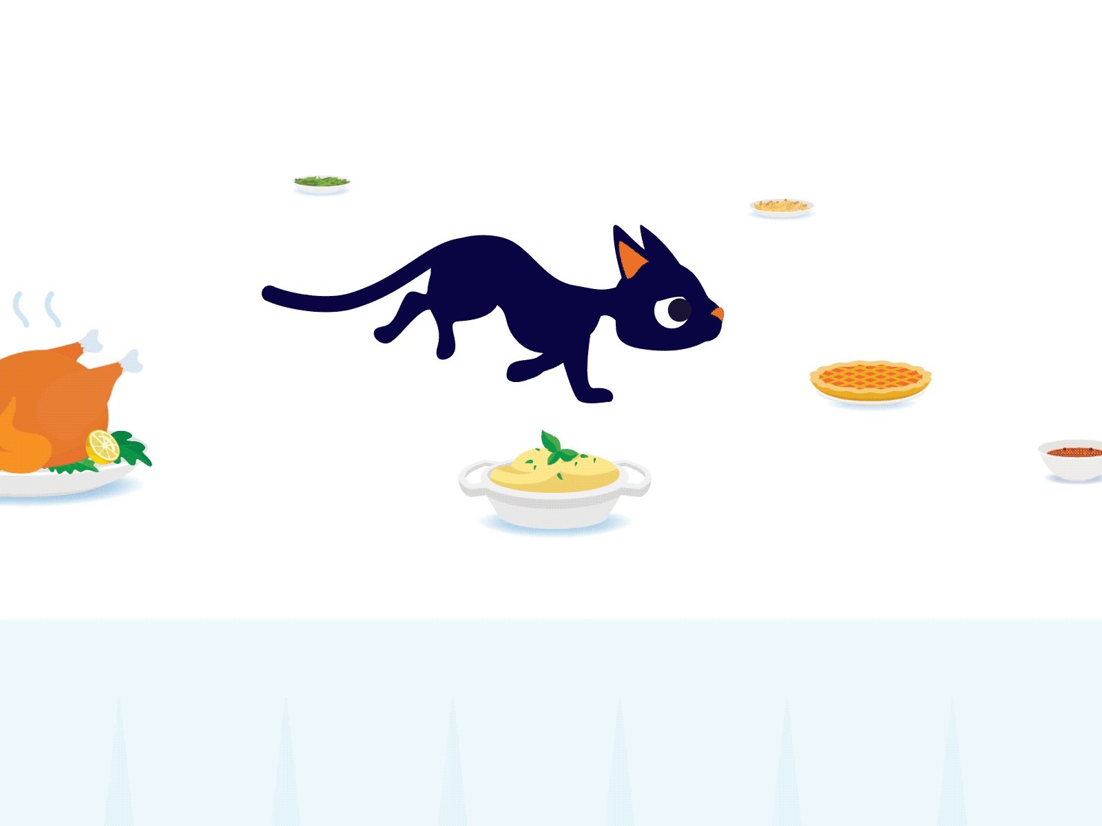 What's your favorite Thanksgiving dish? :) animation cat colorful cute dinner fun funny gif illustration kitten run cycle thankful thanksgiving еда