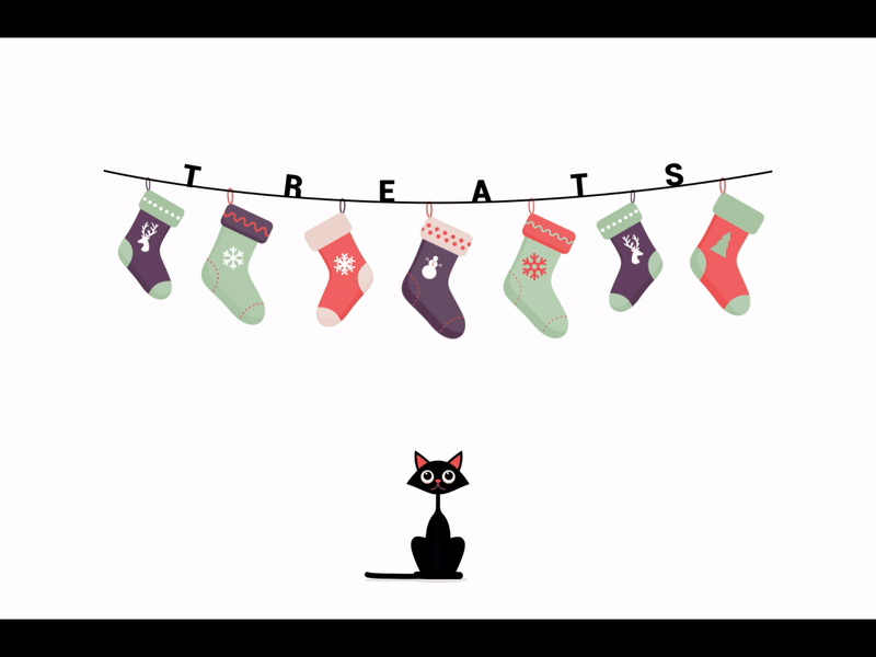 Holiday Treats 2d aftereffects animated gif animation cat christmas christmas card clumsy cute gif jump school of motion snowman stockings treats
