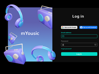 mYousic Login Page graphic design ui