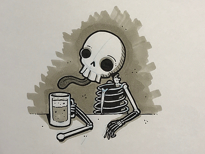 Afternoon doodle beer cartoon copic illustration ink pen skeleton sketch skull tongue