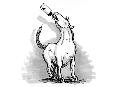 A Horse Drinking a Beer doodle illustration pen