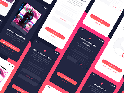 Tinder Onboarding Concept Flow (with Dark Mode)