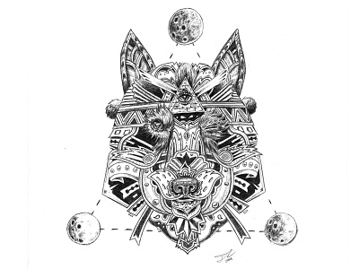 Wolf Mandala design geometric illustration mandala moons pattern third eye wolf