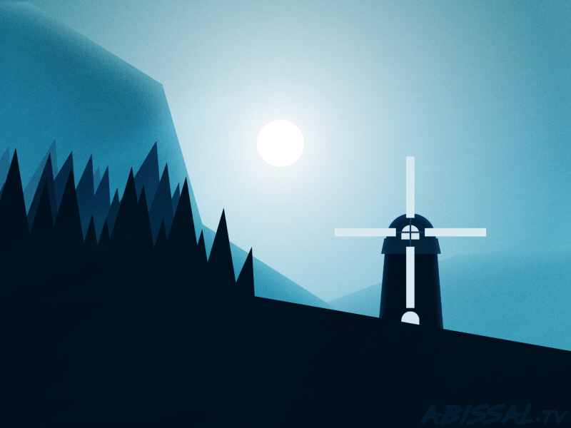windmill after effects animation gif illustrator moon motion night scenario windmill