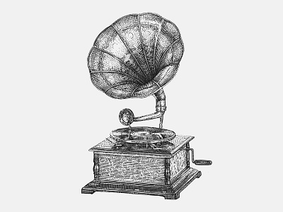 Hand-drawn Vintage Gramophone fonograph illustration microstock music music player vector graphic vintage