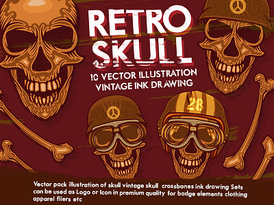 Retro Skull Vintage Ink Illustration criminal crossbones graphic hacker horror illustration logo microstock poison retro skull vector vector graphic vintage