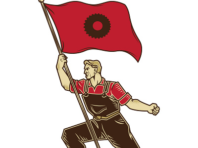 Gear Flag Labor grain graphic illustration labor labor day logo mascot microstock movement poster propaganda retro vector vector graphic vintage worker