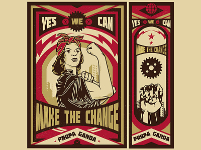 Make The Changes Propaganda illustration labor day logo microstock movement propaganda rosie the riveter vector vintage worker