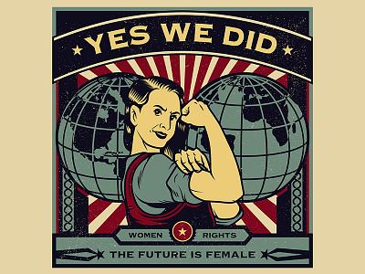 Female Power day illustration labor logo microstock movement propaganda vector vintage worker