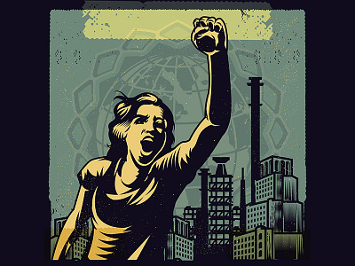 Feminist Voice Against Power day illustration labor logo microstock movement propaganda vector vintage worker