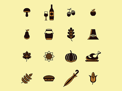 Thanksgiving retro icons set