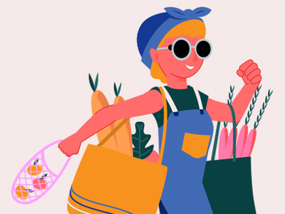 Retro Grocery Shopping Illustration
