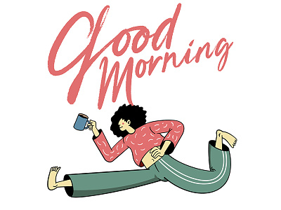 Good Morning Lettering Character Illustration