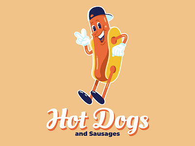 Retro Hotdog Mascot Concept Illustration