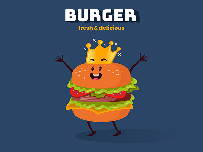 King Burger Mascot Concept Illustration burger burger king fast food illustration mascot mascot logo microstock retro summer summer food vector vector graphic vintage