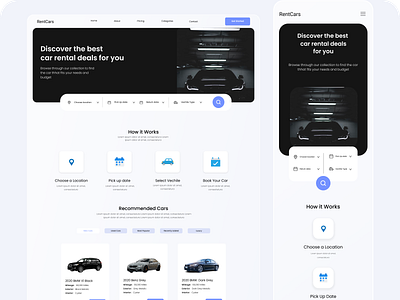 Car Rental Desktop and Mobile Website landing screens