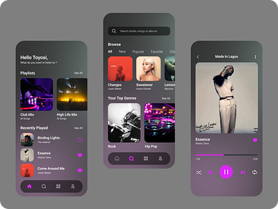 Dark Theme, Music app. by Oluwatoyosi Adeyemi on Dribbble