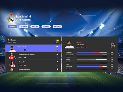 UEFA team overview concept. dark theme design football ui ui ux design ux web website