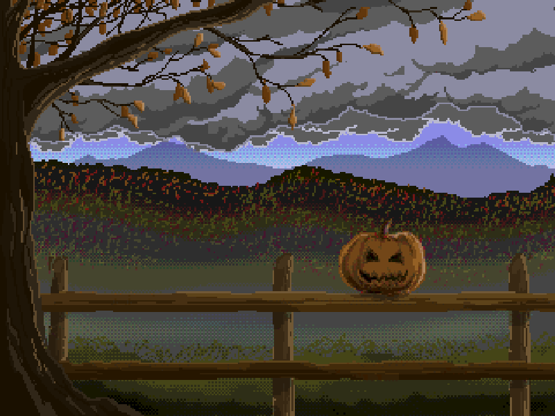 Autumn Wind autumn clouds jack o lantern leaves pixel art wind