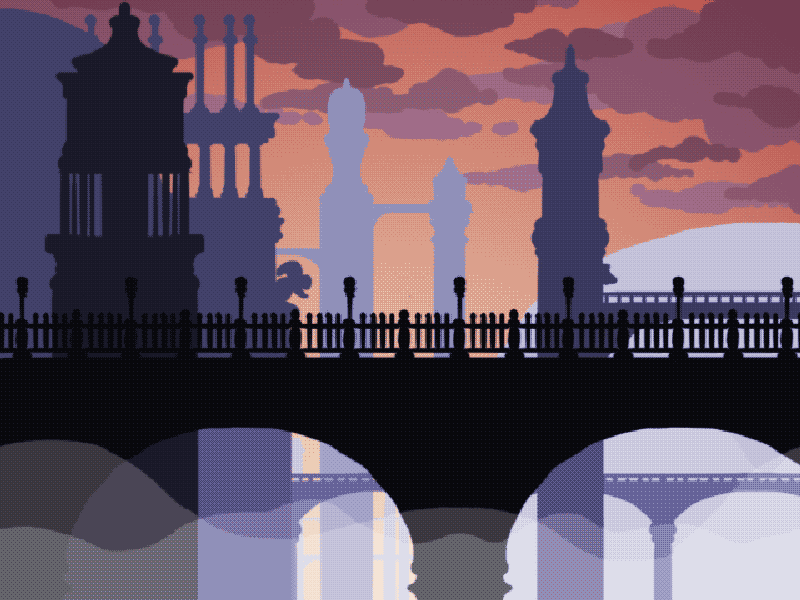 Silhouette City animated city gif mist neoclassical silhouette sunset