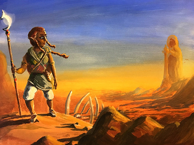 A Gerudo's Journey bones desert gerudo gouache journey legend of zelda spear statue sunset zelda