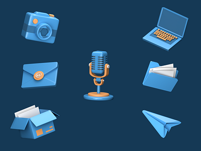 3D Media Icons Exploration 🧐 3d animation branding camera cinema4d design email graphic design icon illustration laptop microphone motion graphics ui vector