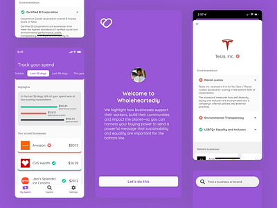 Wholeheartedly app branding credit card data visualization diversity and inclusion equality ethical finance finance graph iphone lgbt equality mobile app onboarding racial justice responsible shopping spend spend analytics sustainability ux wholeheartedly