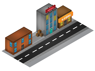 Isometric street 🏨 building design designer dribbble hotel illustration isometric store street vector