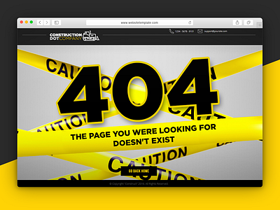 404 Error Page 404 construction design dribbble error page shot site template uiux website yellow