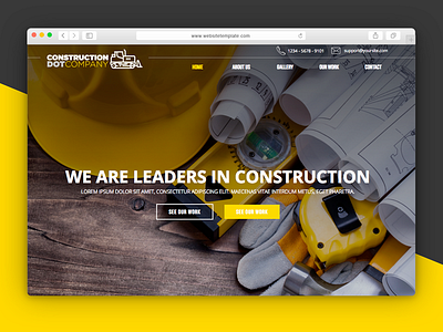 Construction Website 🚜 construction design dribbble home page shot site. template uiux website yellow